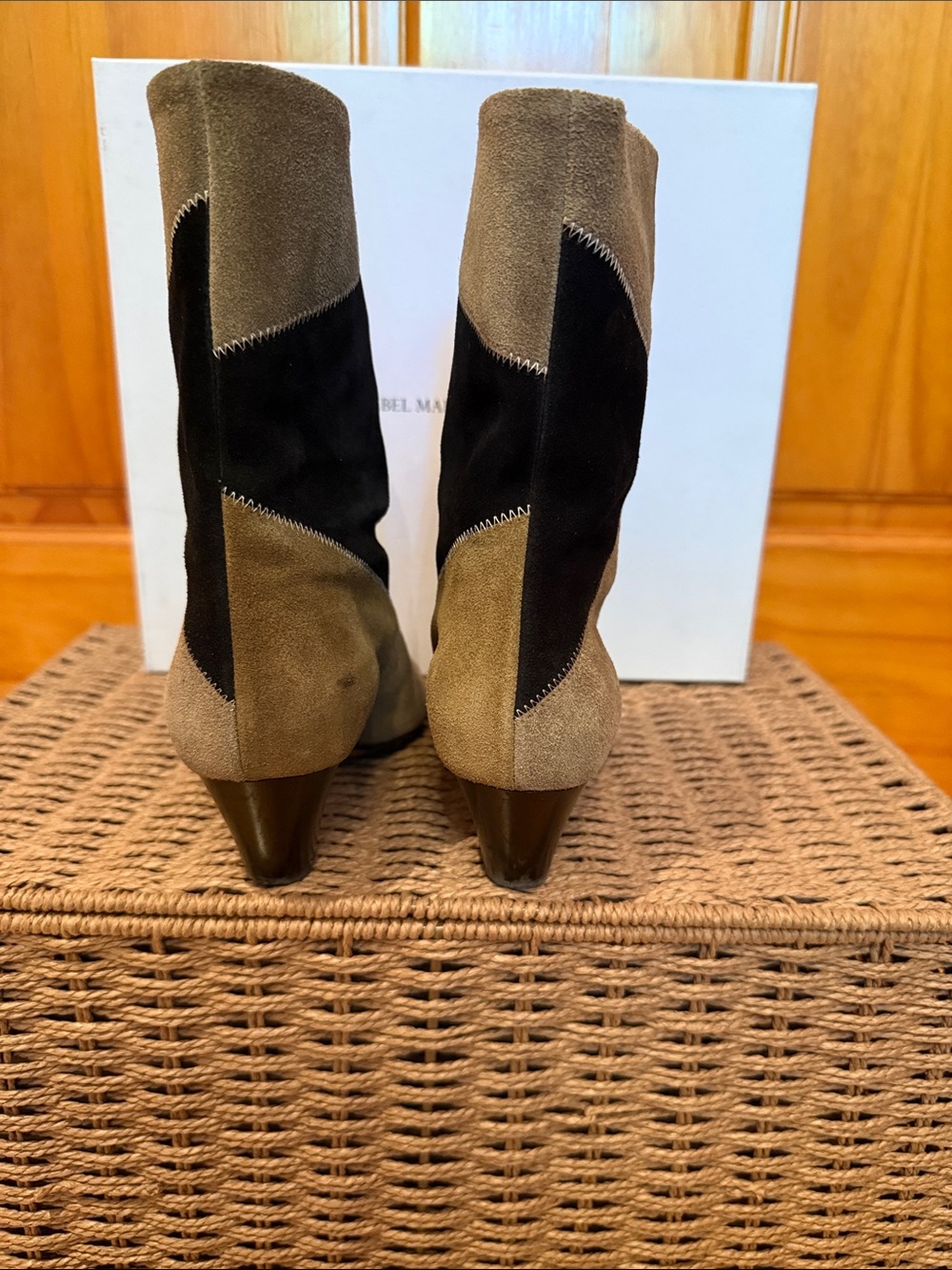 Isabel Marant Two-Tone Suede Mid-Calf Boots in Olive and Black - Picture 5 of 7